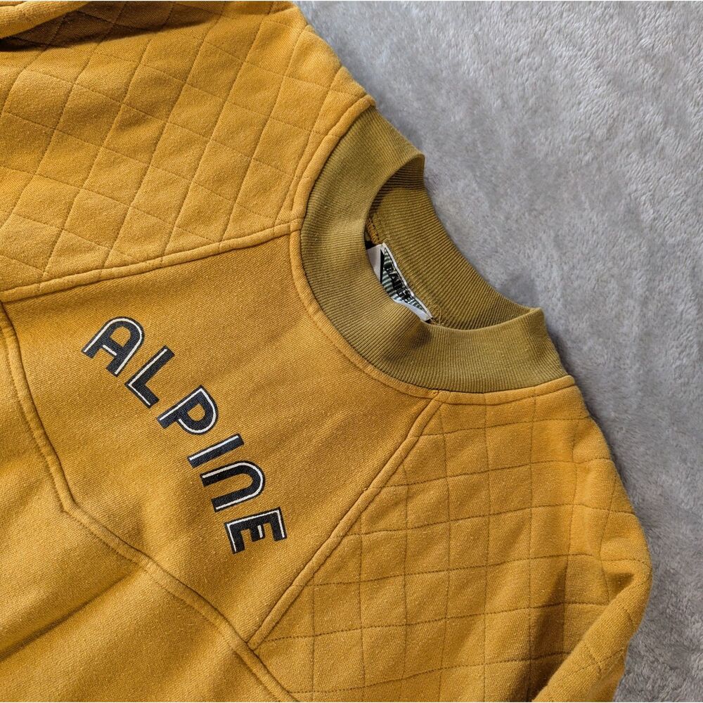 VTG 70s 80s Badge Alpine Quilted Ski Sweatshirt Mustard Gold Yellow Mock Neck